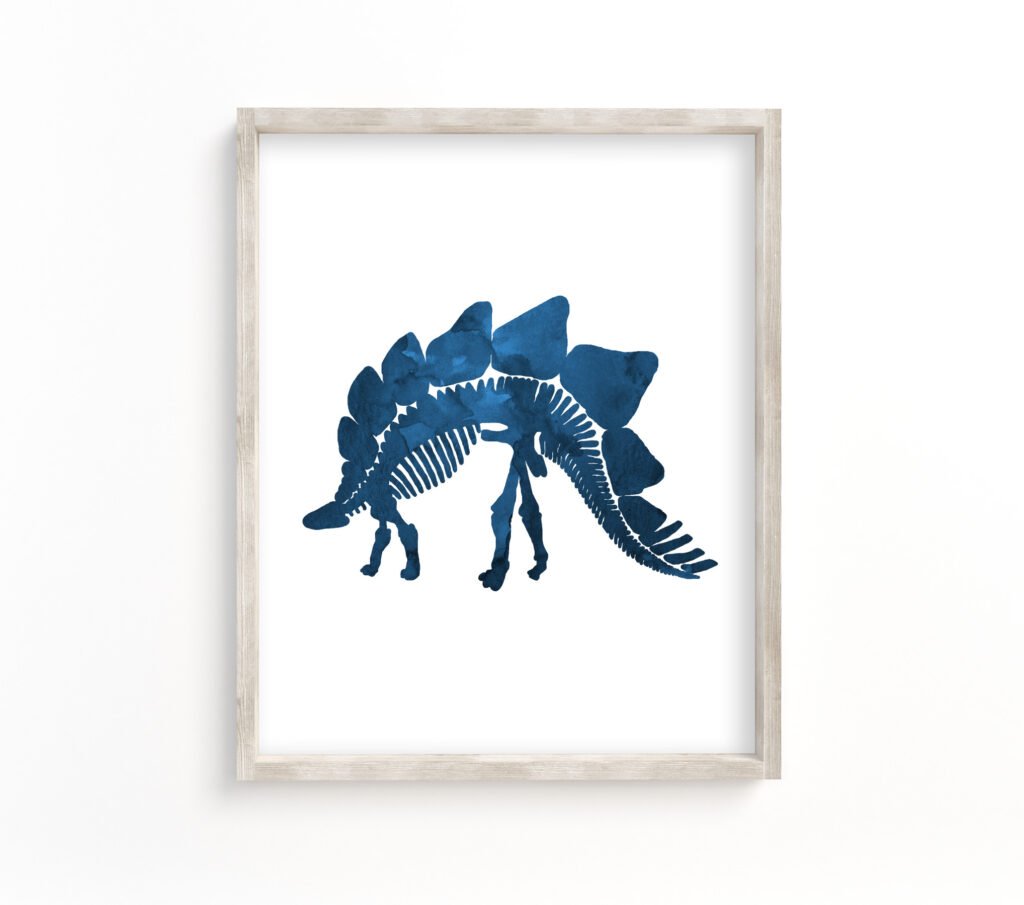 Dinosaur Skeleton Print, Blue Dinosaur Wall Art, Nursery Boys Room ...