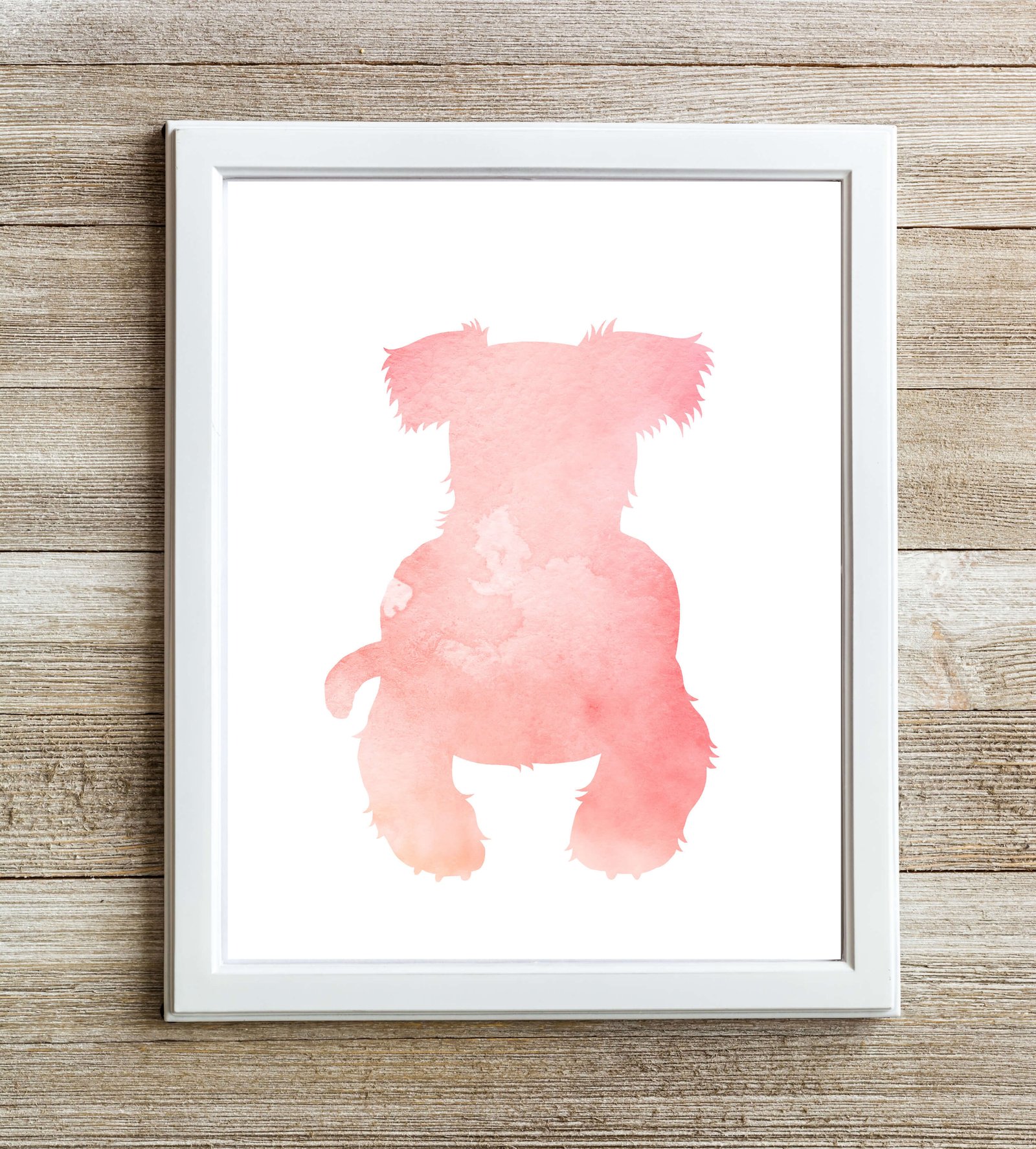 this picture features an art print of an airedale terrier in pink.