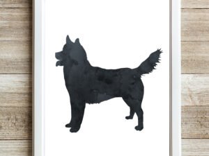 Black Husky Watercolor Wall Art Prints