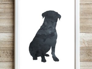 Black Rottweiler Wall Art, Dog Silhouette Portrait