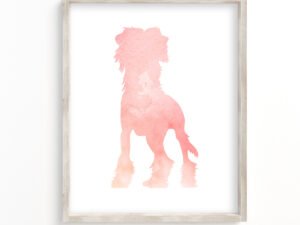 pink chinese crested dog wall art, a reproduction of a watercolor painting