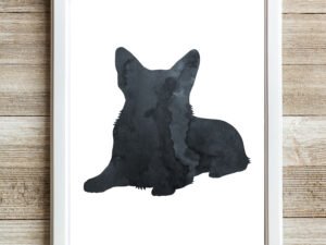 Corgi Watercolor Wall Art Black