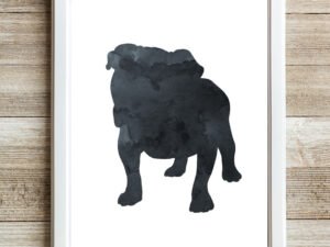 black english bulldog watercolor wall art