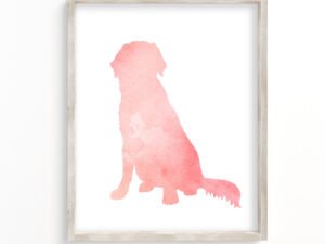 art print showing a pink golden retriever silhouette