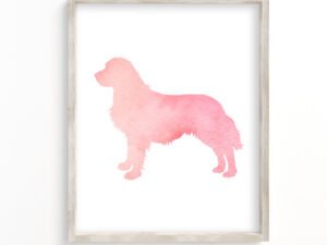 golden retriever Watercolor wall art in pink