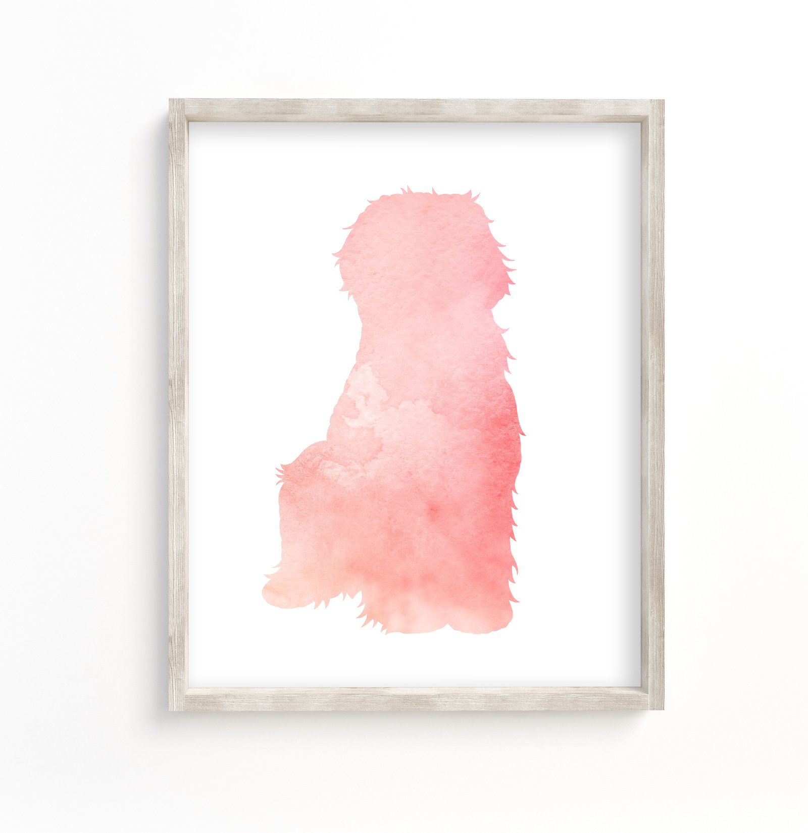 art print featuring a pink goldendoodle silhouette