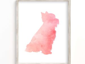 picture shows an art print with a pink yorkshire terrier