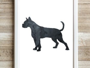 black Watercolor wall art of a boxer dog