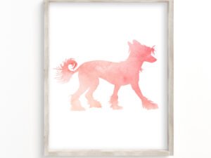 pink watercolor silhouette of a chinese crested dog