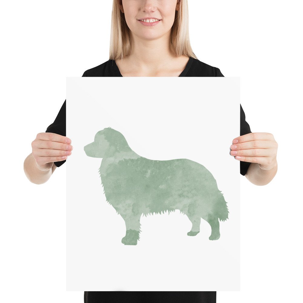 Australian-Shepherd-Art-Print,-Sage-Green-Aussie-Dog-Prints