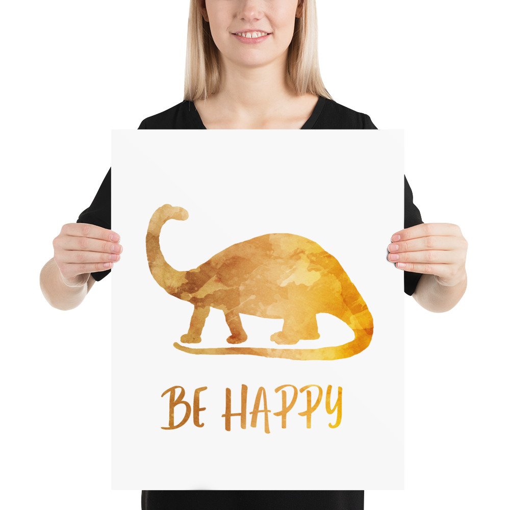 Kids Wall Art, With Words, Text, Quotes, Long Neck Dinosaur, Mustard Yellow Ochre