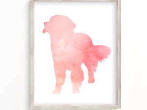 pink newfoundland dog aka newfie dog watercolor art